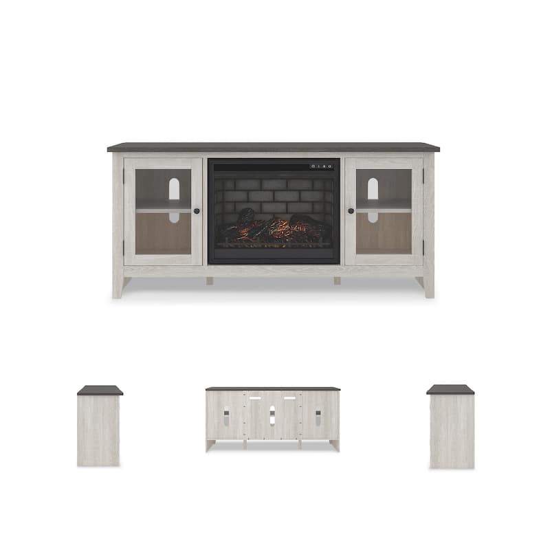 Signature Design by Ashley Dorrinson White/Gray 60" TV Stand for TVs up to 69" with Electric Fireplace - 60"W x 17.5"D x 27.75"H