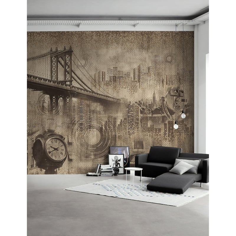 Brooklyn Bridge Nostalgic City View TEXTILE Wallpaper - On Sale - Bed ...