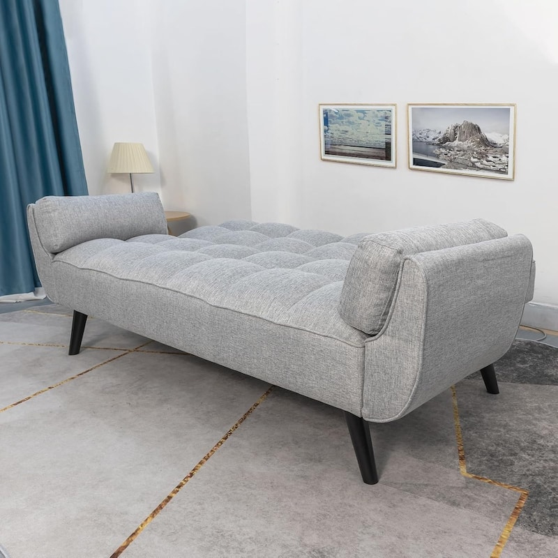 75.39 IN. Futon Sofa Bed, Convertible Upholstered Couch Sleeper with Reclining Sleeper Split Tufted Back - Light Gray