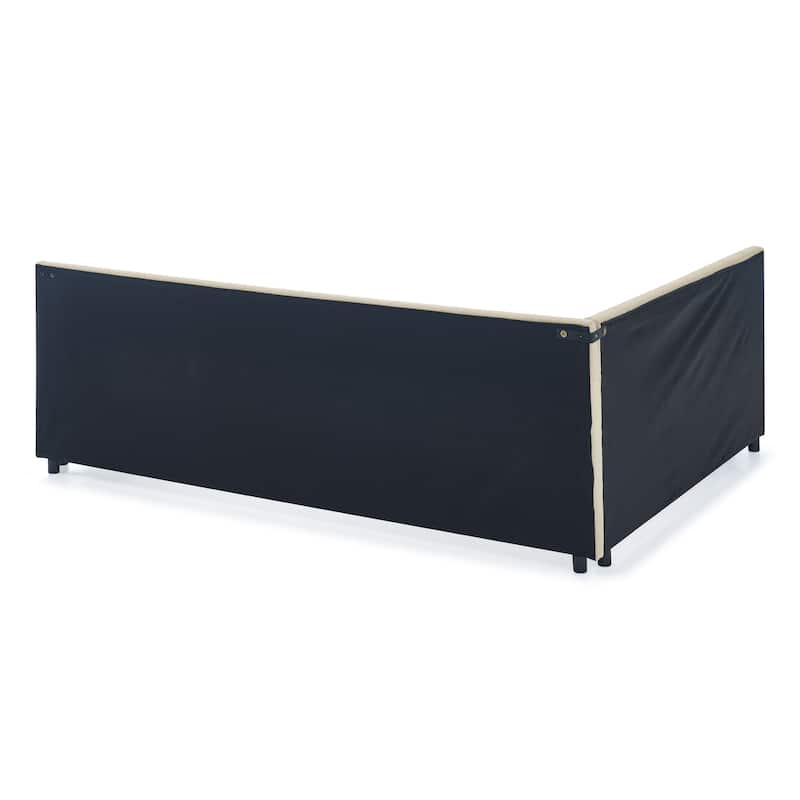 Full Size Daybed Grounded Bed Velvet Upholstered Tufted Bed Frame with L-shaped Backrest & Armrests for Livingroom or Bedroom
