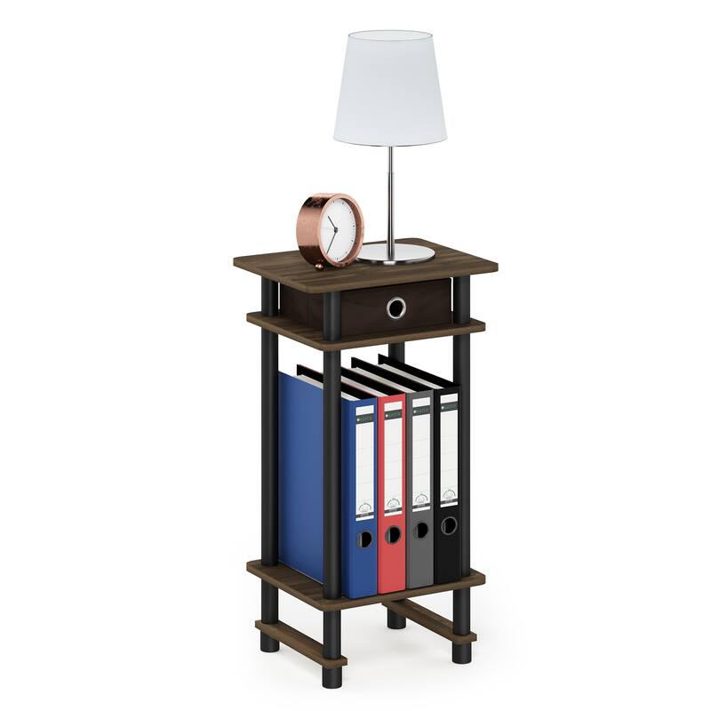 Furinno Turn-N-Tube Tall End Table with Bin - 1-Pack - Columbia Walnut/Black/Dark Brown