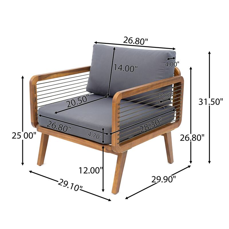 Scott Living - Talia Outdoor Modern Arm Chair with Grey Cushions and Solid Acacia Wood Frame