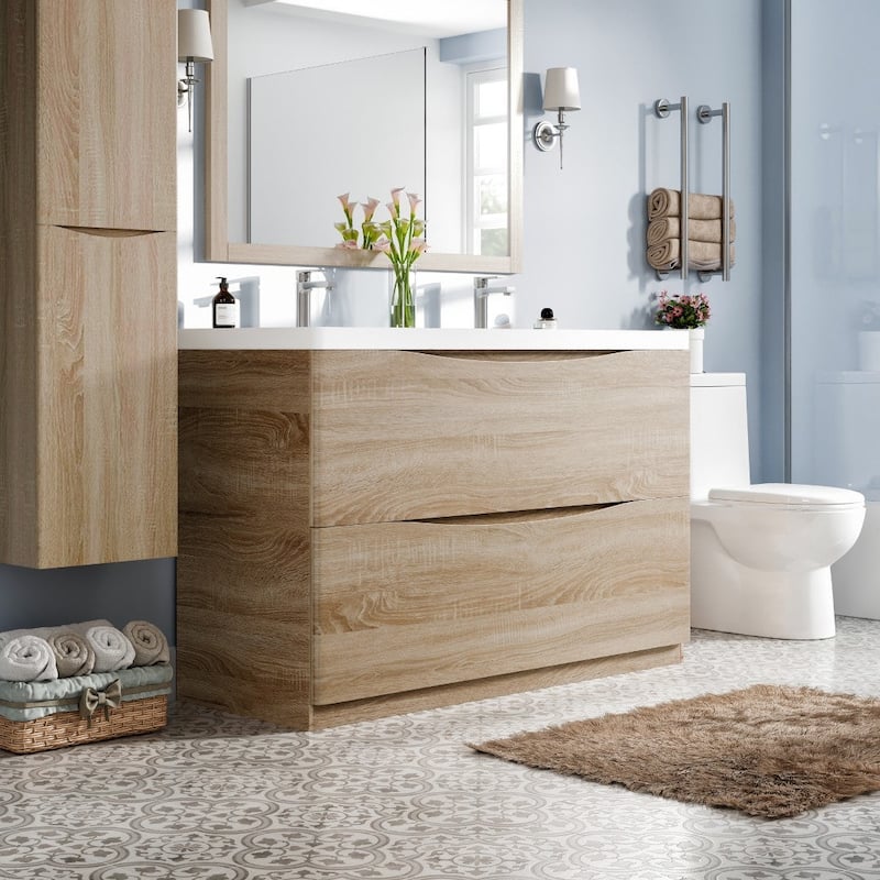 Eviva Smile 48" White Oak DS Bath Vanity with Integrated Acrylic Top