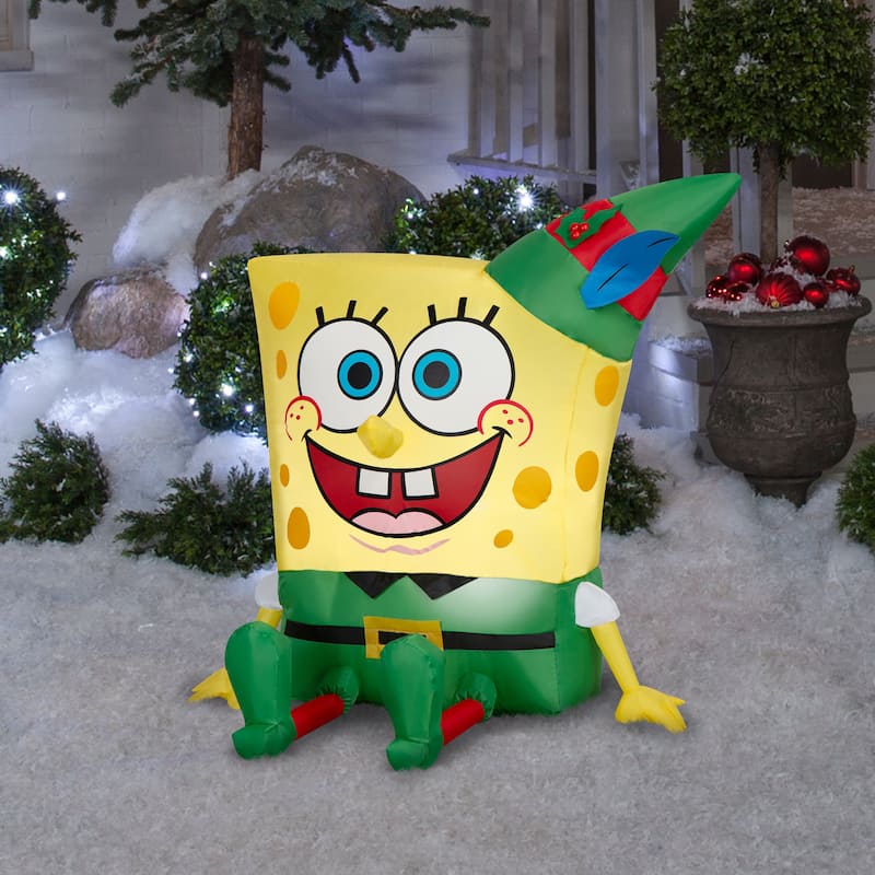 Gemmy Christmas Inflatable SpongeBob in Elf Outfit, 3 ft Tall