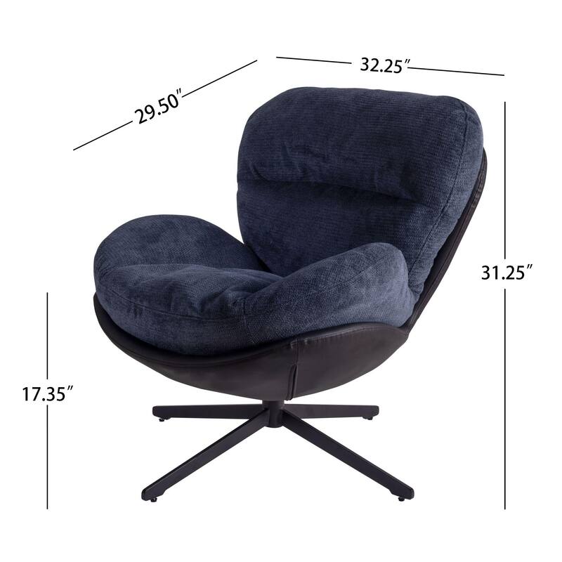 360° Swivel Accent Chair, Modern Chenille Lounge Chair with Faux Leather and Black Metal Base Frame, Comfortable Reading Chair