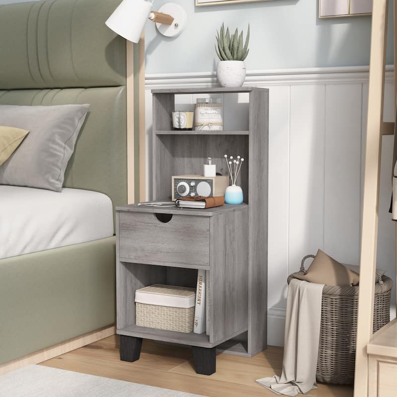 DH BASIC Transitional Compact 3-Shelf Single-Drawer Nightstand by Denhour