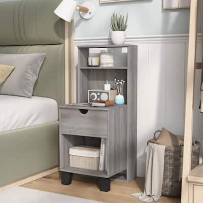 DH BASIC Transitional Compact 3-Shelf Single-Drawer Nightstand by Denhour