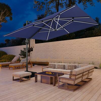 11FT Square Cantilever Patio Umbrella with LED Light(without Base)