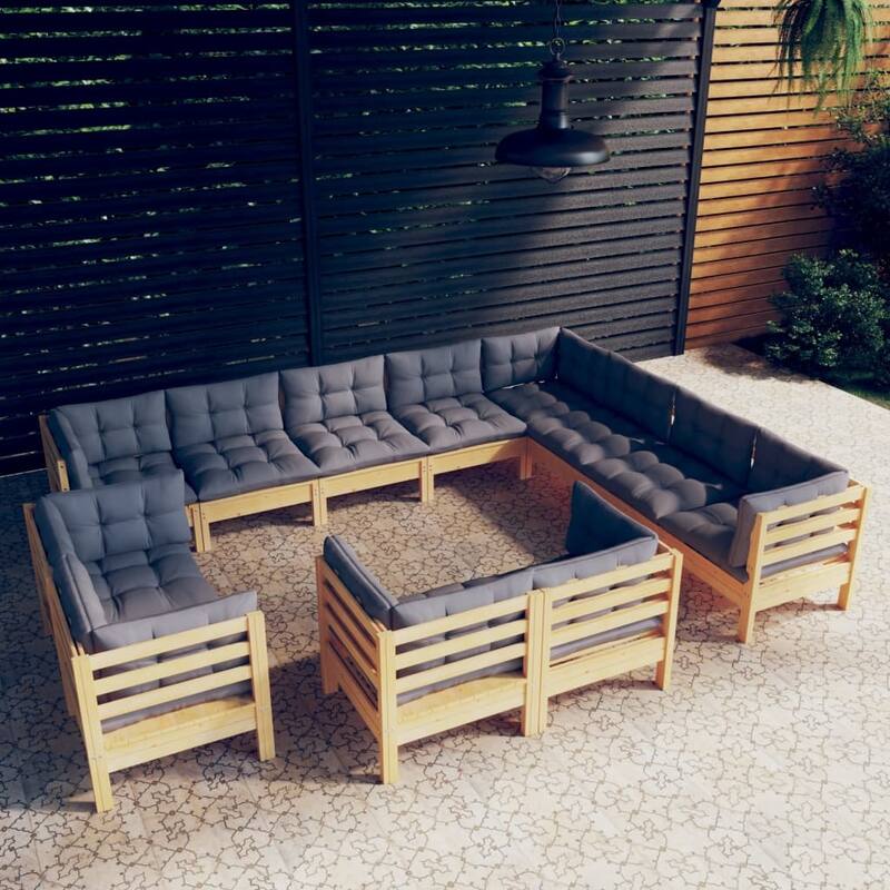 vidaXL Solid Pinewood Patio Lounge Set 12 Piece with Cushions Multi Colors