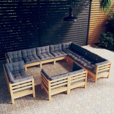 vidaXL Solid Pinewood Patio Lounge Set 12 Piece with Cushions Multi Colors