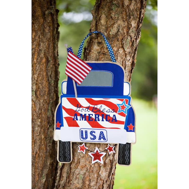 Patriotic Pick-up Truck Burlap Door Decor