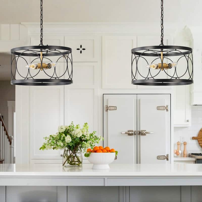 Farmhouse Retro Metal Drum Pendant Light for Dining Room Living Room Kitchen Island