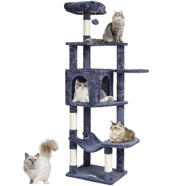slide 2 of 14, Cat Tree for Indoor Cats, 60.6" Cat Tower with Cat Condo, Sisal Scratching Post, Hammock, Top Perch, Jumping Platforms