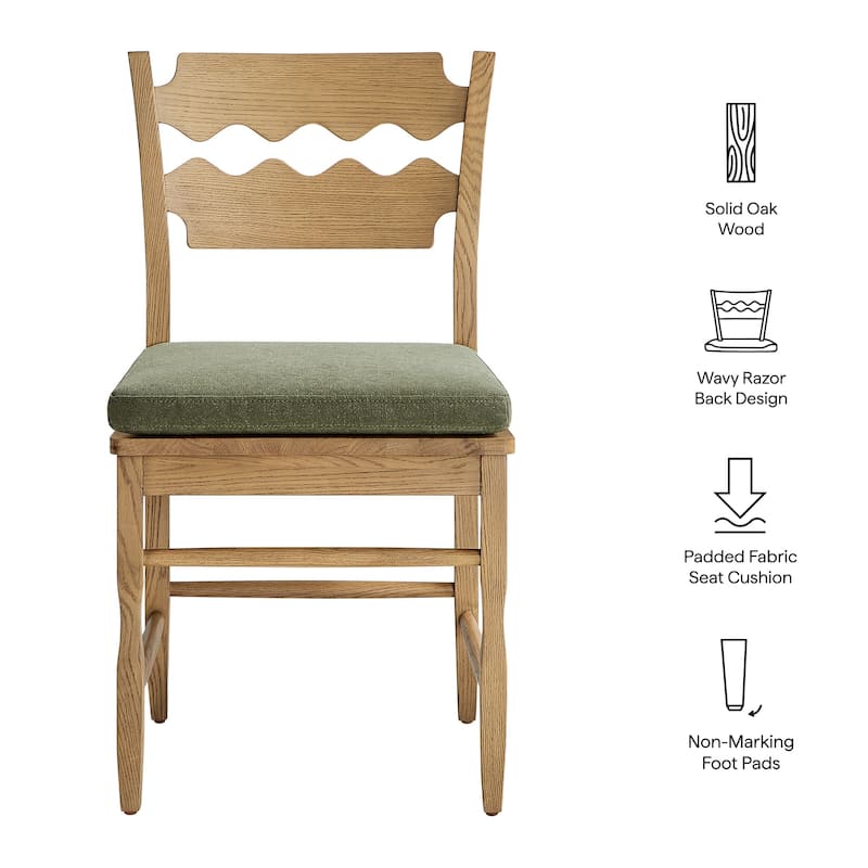Jax Oak Wood Dining Chair With Wavy Razor Back and Cushion