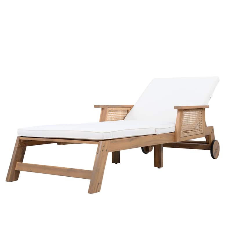 Christopher Knight Home - Soel Outdoor Acacia Wood Wicker 3-Position Adjustable Chaise Lounge with Wheels & Removable Cushion