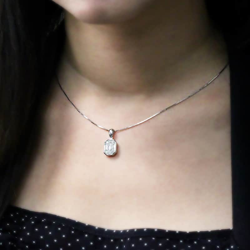 Auriya 14k Gold 1 1/4ctw Emerald-cut Diamond Necklace (G-H, VS1-VS2)