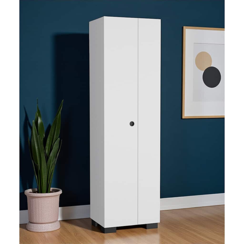 HomeRoots 71" White Wood Two Door Utility Cabinet - 20.15 in. x 71.33 in. x 15.39 in.