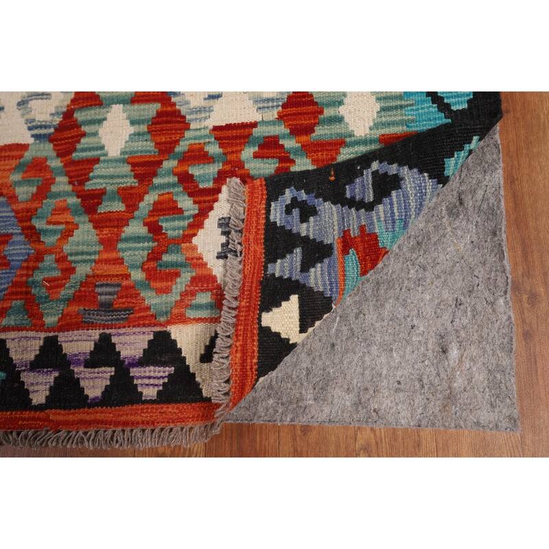 Reversible Kilim Area Rug Hand-Woven Geometric Oriental Wool Carpet - 8'1" x 9'9"