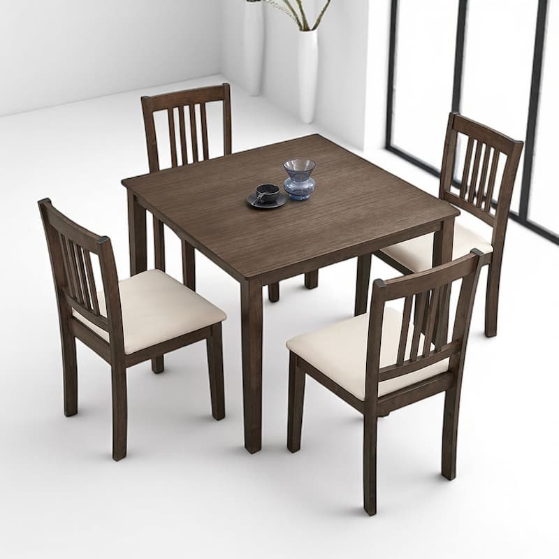 Wooden 5-Piece Dining Table Set for 4, Square Kitchen Table with Upholstered Chairs, Solid Wood & MDF, Space-Saving Design