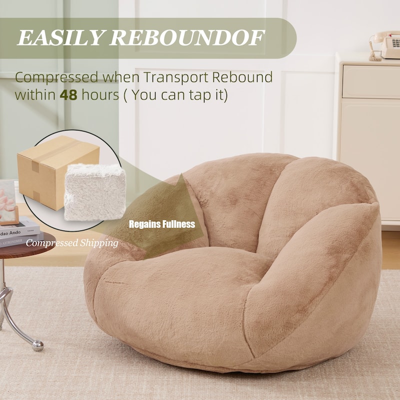 HOMEFUN Fabric Upholstered Oversized Round Comfy Bean Bag Lazy Sofa for Living Room