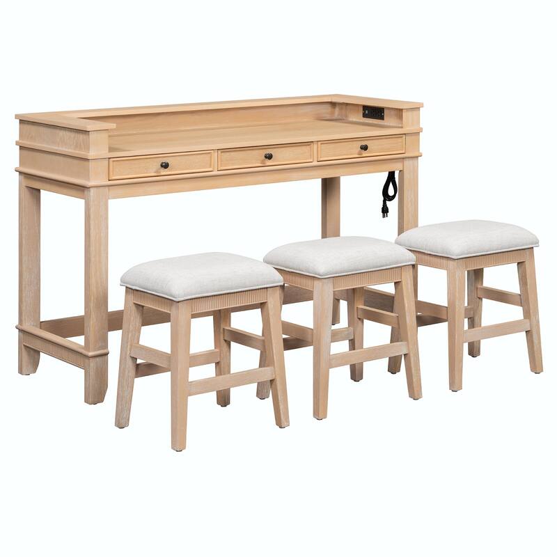 4-Piece Dining Table Set for 3 - Retro Kitchen Table with 3 Storage Drawers and Matching Chairs