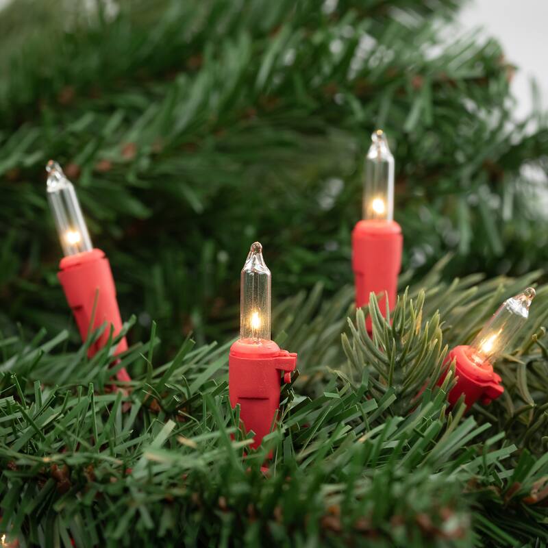 50-Count Clear Mini Christmas Light Set - 10' Red Wire