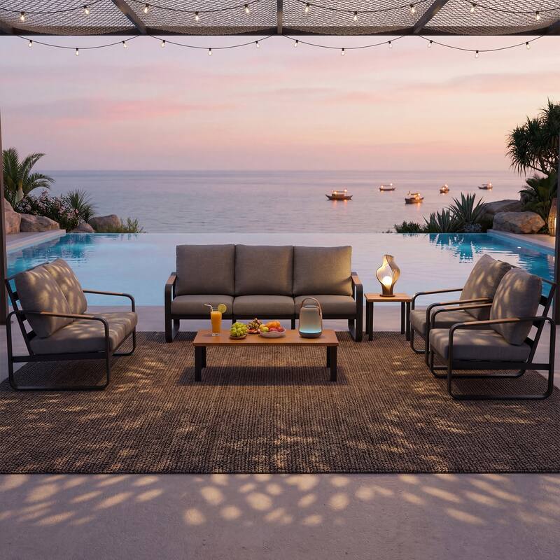 6-Piece Outdoor Patio Conversation Sofa Set with Cushions