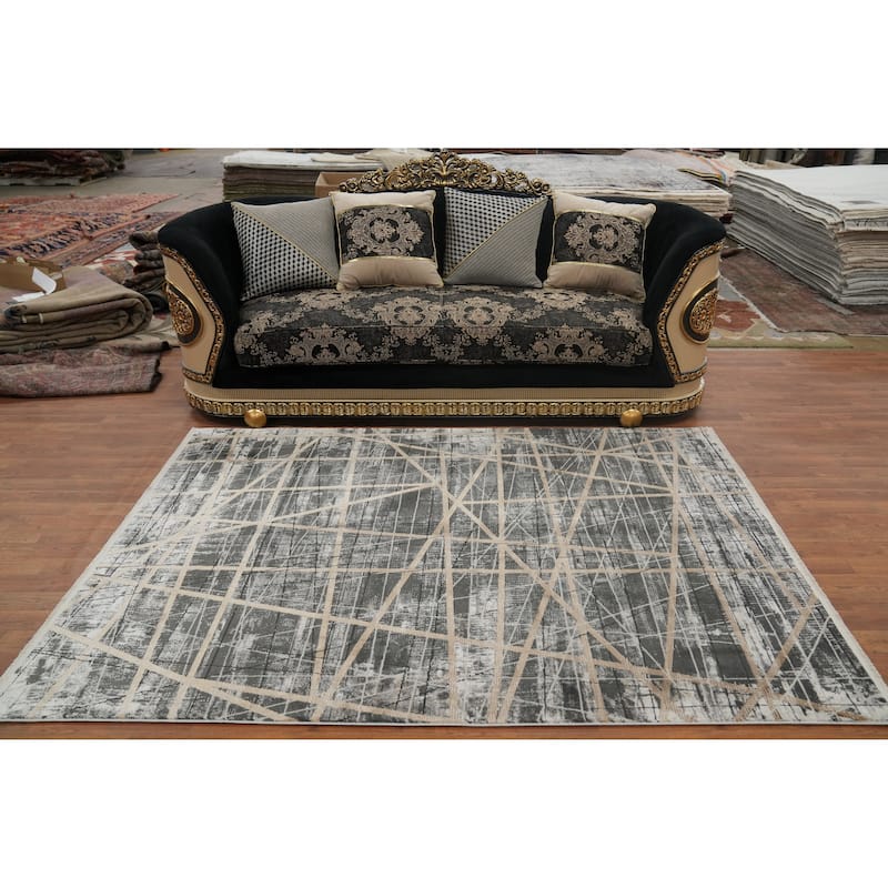 Machine Made Oriental Polyester Carpet Modern Geometric Greys & Charcoal Modern Area Rug - 7' 5'' X 5' 2''