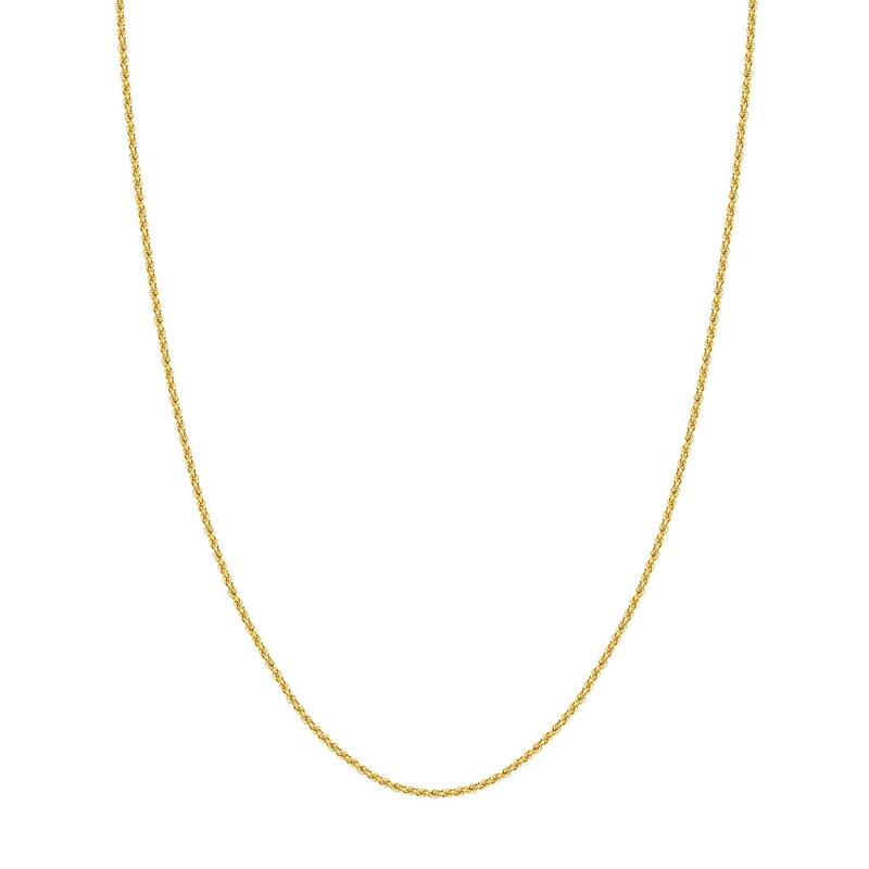 Curata 14k Yellow Gold 2mm Hollow Rope Chain Necklace (Lobster)