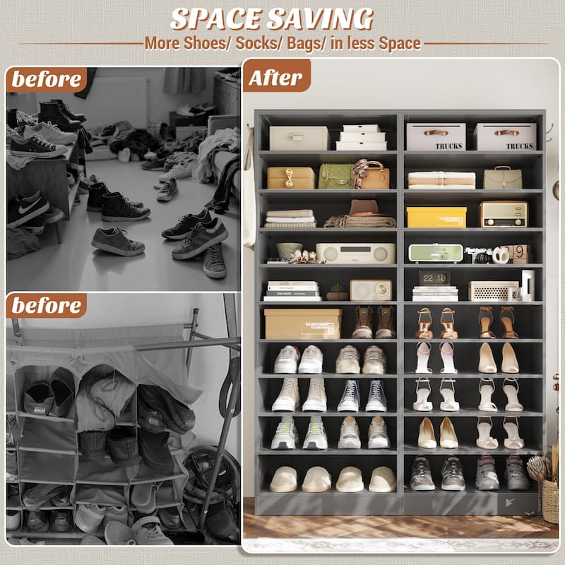 Freestanding 10-Tier Shoe Storage Cabinet,Narrow Wood Shoe Rack Shoe Organizer,Sturdy Closet Organizer Open Display Cabinet