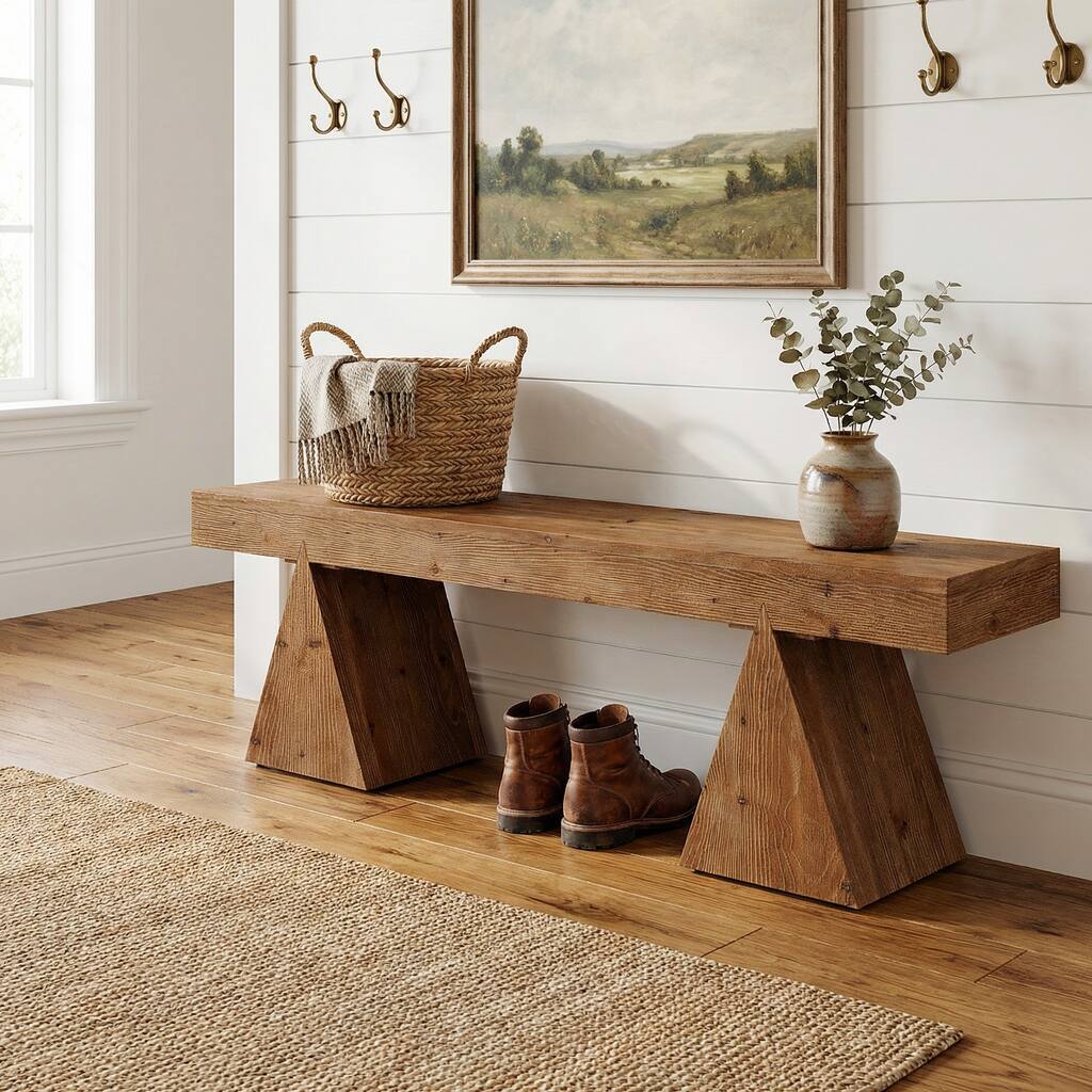 63" Rustic Indoor Bench, Solid Wood Farmhouse Entryway Benches