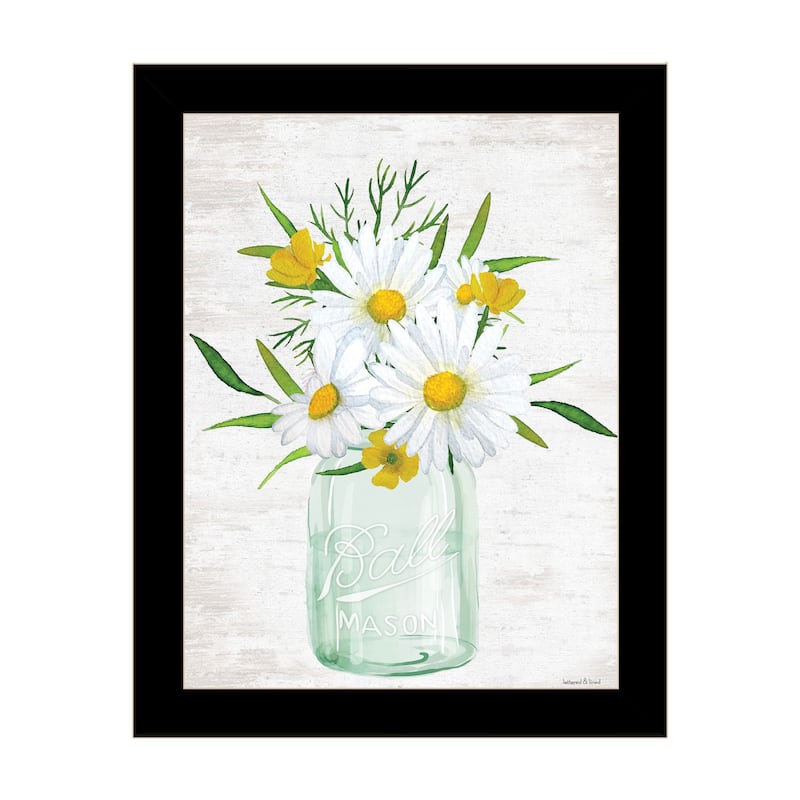 TrendyDecor4U Contemporary "Floral Bouquet 3" Framed Print Wall Art - Black