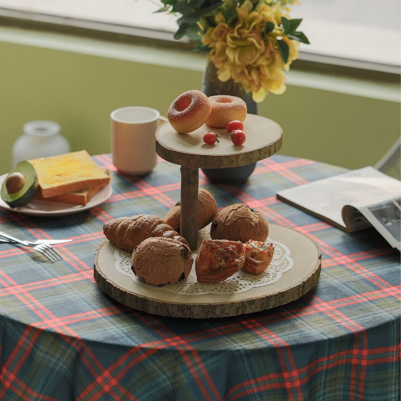 Two Tier Natural Wood Color Tree Bark Server Tray with Rustic Appeal