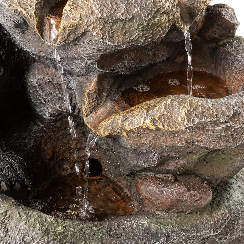 Glitzhome 30.5"H 4-Tiered LED Lighted Mom & Baby Bear Polyresin Outdoor Floor Fountain