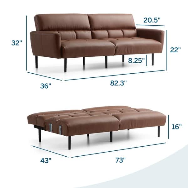 dimension image slide 2 of 7, Lucid Comfort Collection Futon Sofa Bed with Box Tufting