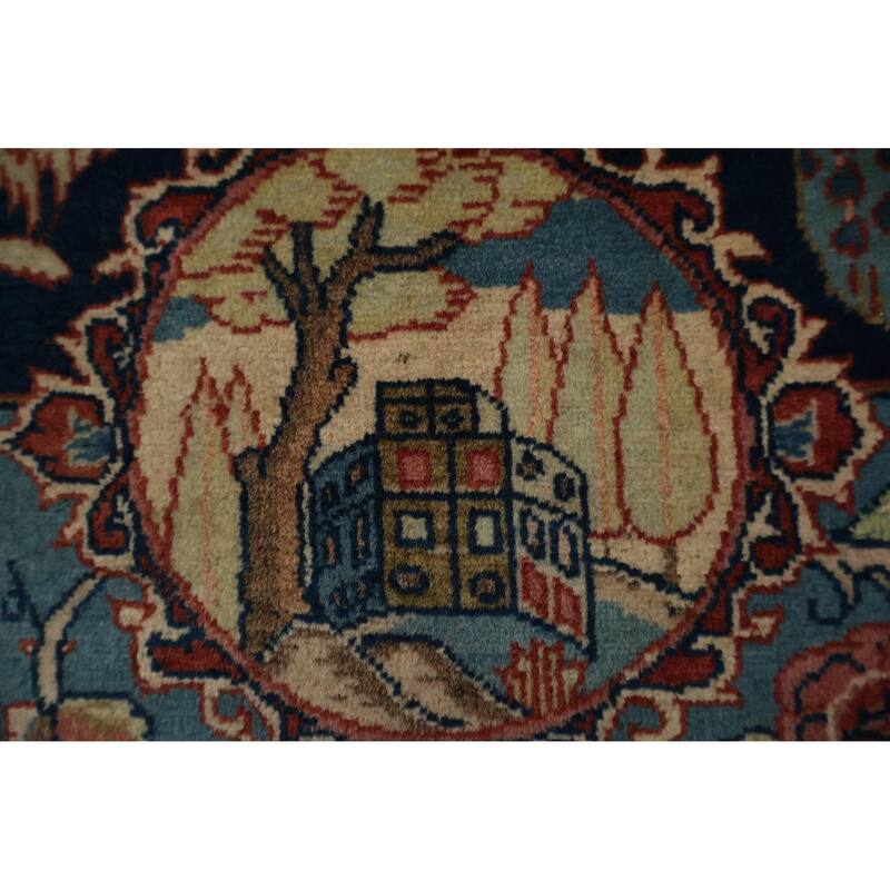 Hand Knotted Oriental 100% Wool Carpet Traditional Floral Navy Blue & Blues Kashan (Dabir) Area Rug - 7' 1'' X 4' 2''