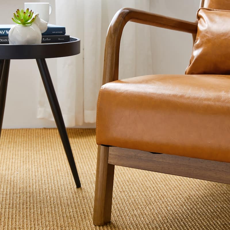 Glitzhome Set of 2 30.75"H Mid-Century Modern PU Leather Accent Chairs with Cushion - 25.75"W x 33.75"D x 30.75"H