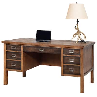 Heritage Half Pedestal Executive Desk, Writing Table, Office Desk, Brown