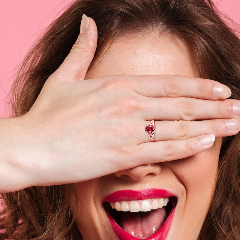 Miadora Oval Garnet and Diamond Accent Link Engagement Ring in 10k Rose Gold