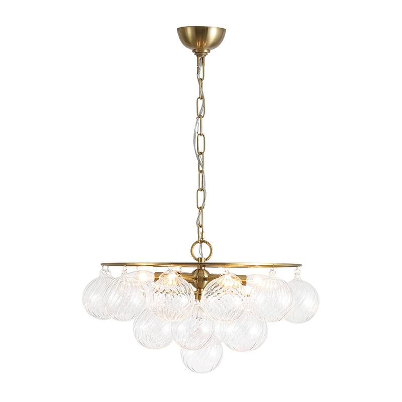 Mid-Century 6-Light Cluster Ribbed Glass Globe Bubble Chandelier