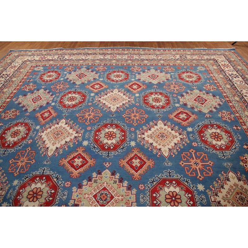 Vegetable Dye Blue Kazak Oriental Large Area Rug Handmade Wool Carpet - 12'8" x 16'5"