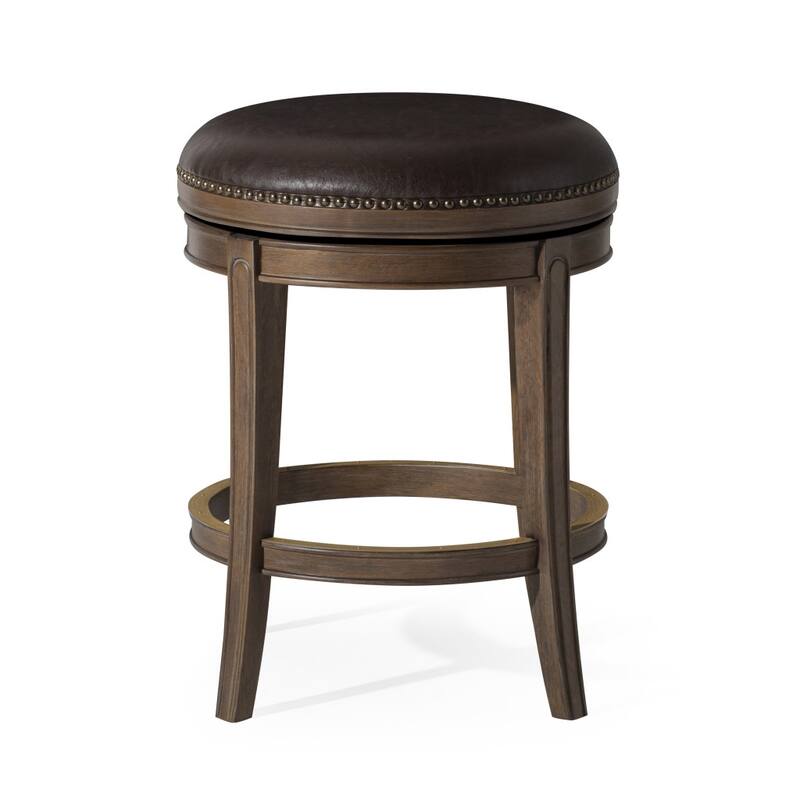 HomeRoots 26" Brown Faux Leather and Solid Wood Backless Counter Height Swivel Bar Chair