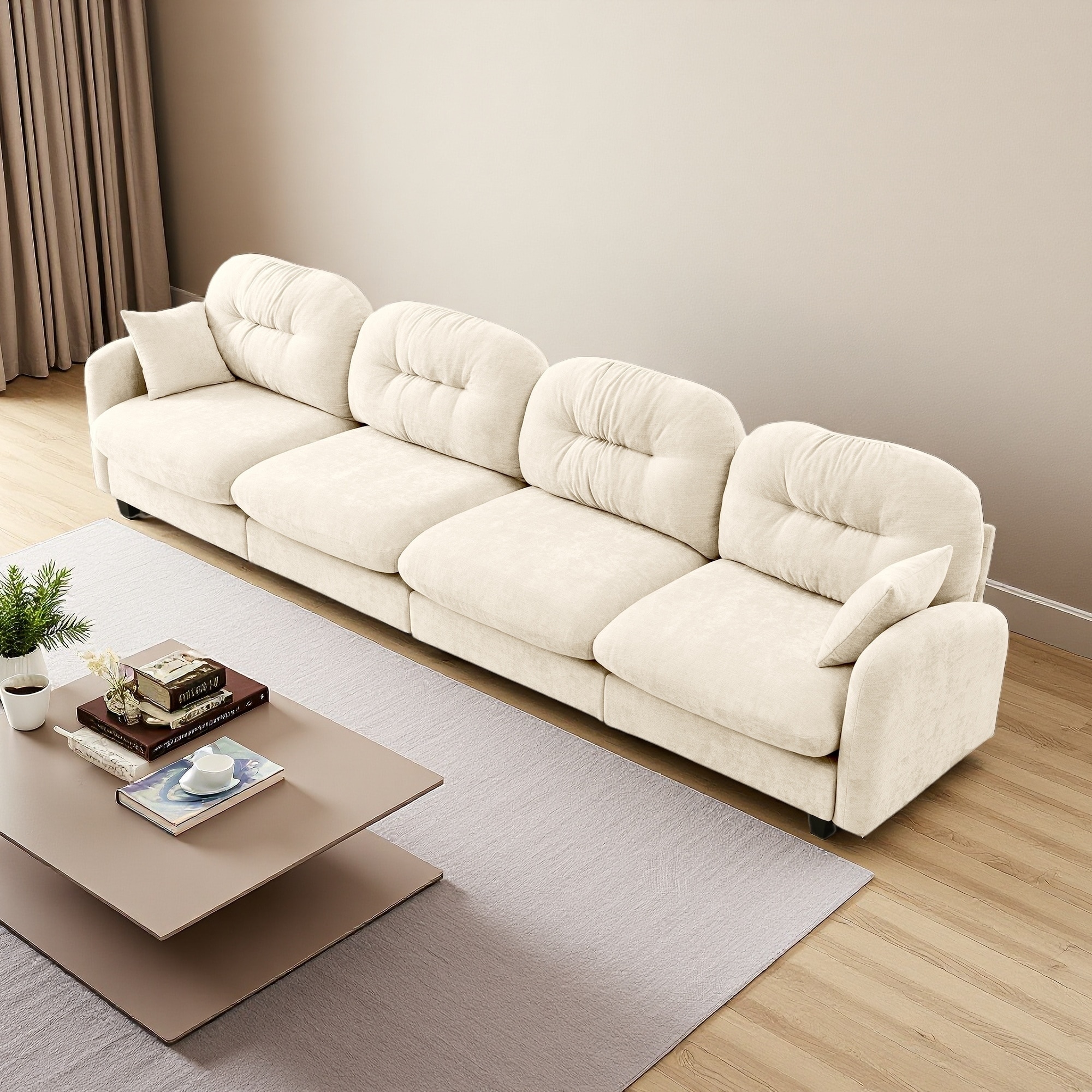 140" Chenille Modular Sectional Sofa with 2 Throw Pillows & Tufted Backrest (4-Seater)