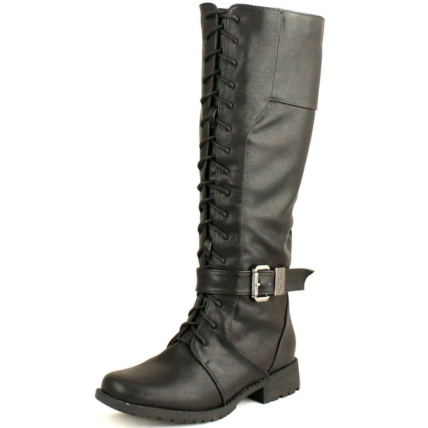 Dbdk Calcia-6 Womens Round Toe Knee High Combat Riding Boots With Side Zipper