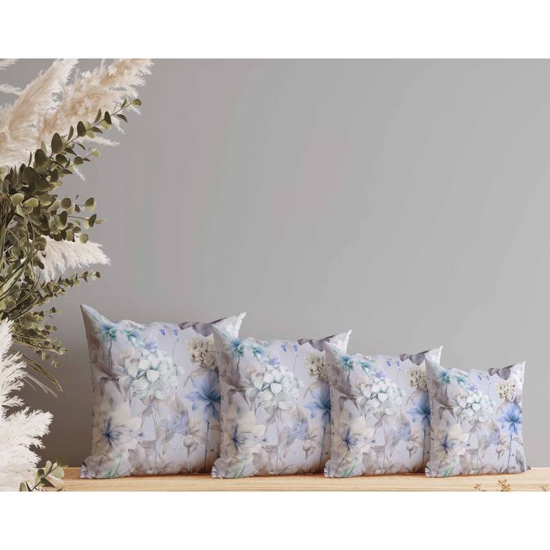 Wildflower Whimsy Faux Suede Reversible Throw Pillow Blue and Silver