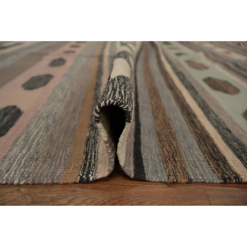 Hand Woven Oriental 100% Wool Carpet Southwestern Tribal Greys & Charcoal Kilim Area Rug - 9' 11'' X 8' 3''