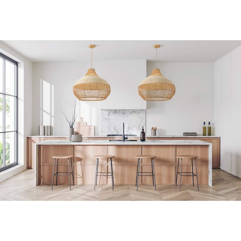 Beatrice Brown Rattan Pendant Light Fixture for Dining, Living Room, or Kitchen Island in Modern Farmhouse and Coastal Style