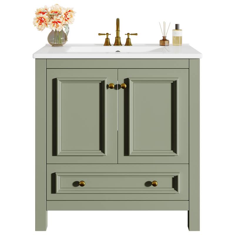 Bathroom Vanity with Sink, Solid Wood Frame Freestanding Vanity with Door Organizer and Drawer