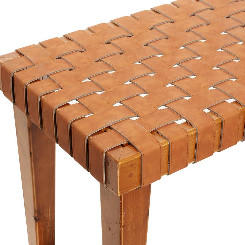 Brown Wood Woven Bench