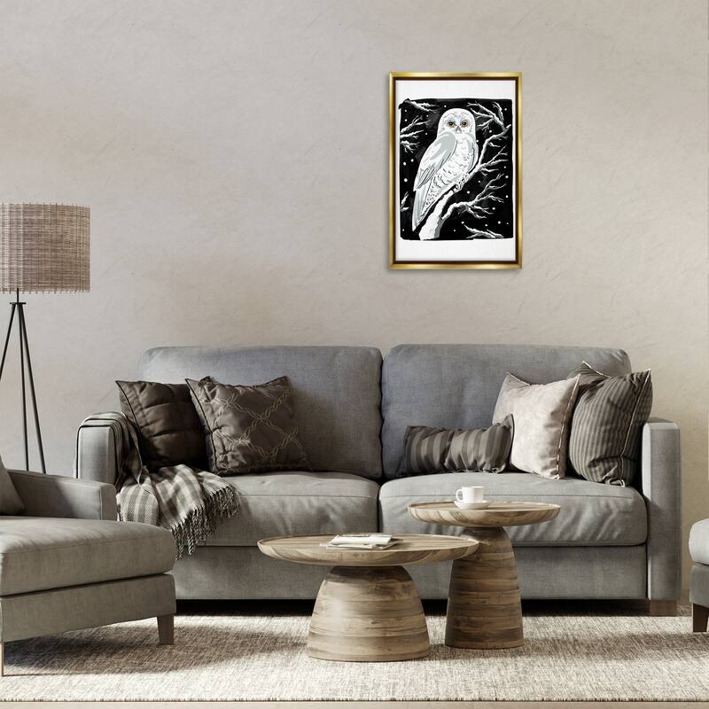 Stupell Forest Owl & Calm Snowfall Framed Floater Canvas Wall Art Design By Hannah Moren